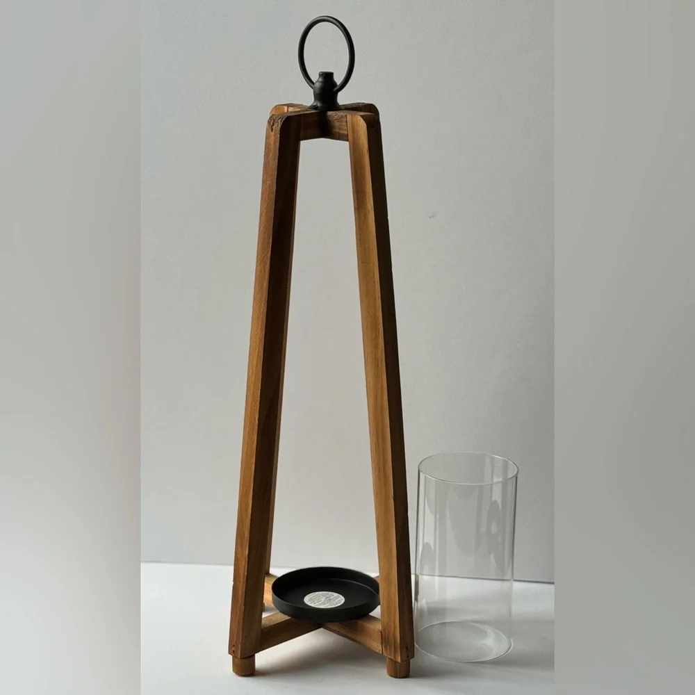 Like New! Open Wood And Metal Single Candle Lantern